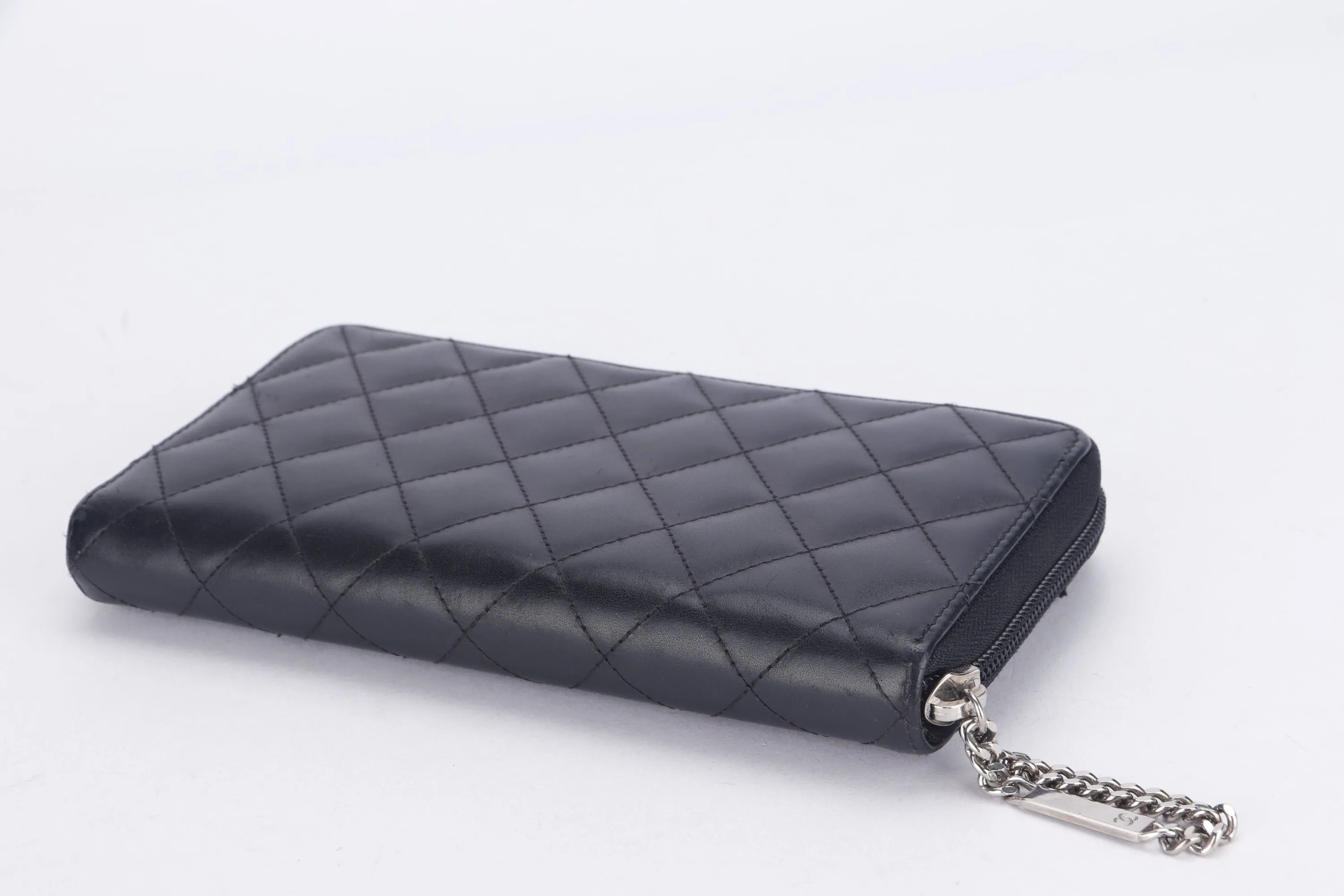 CHANEL COCO LONG WALLET (1835xxxx) BLACK LAMBSKIN SILVER HARDWARE, NO BOX