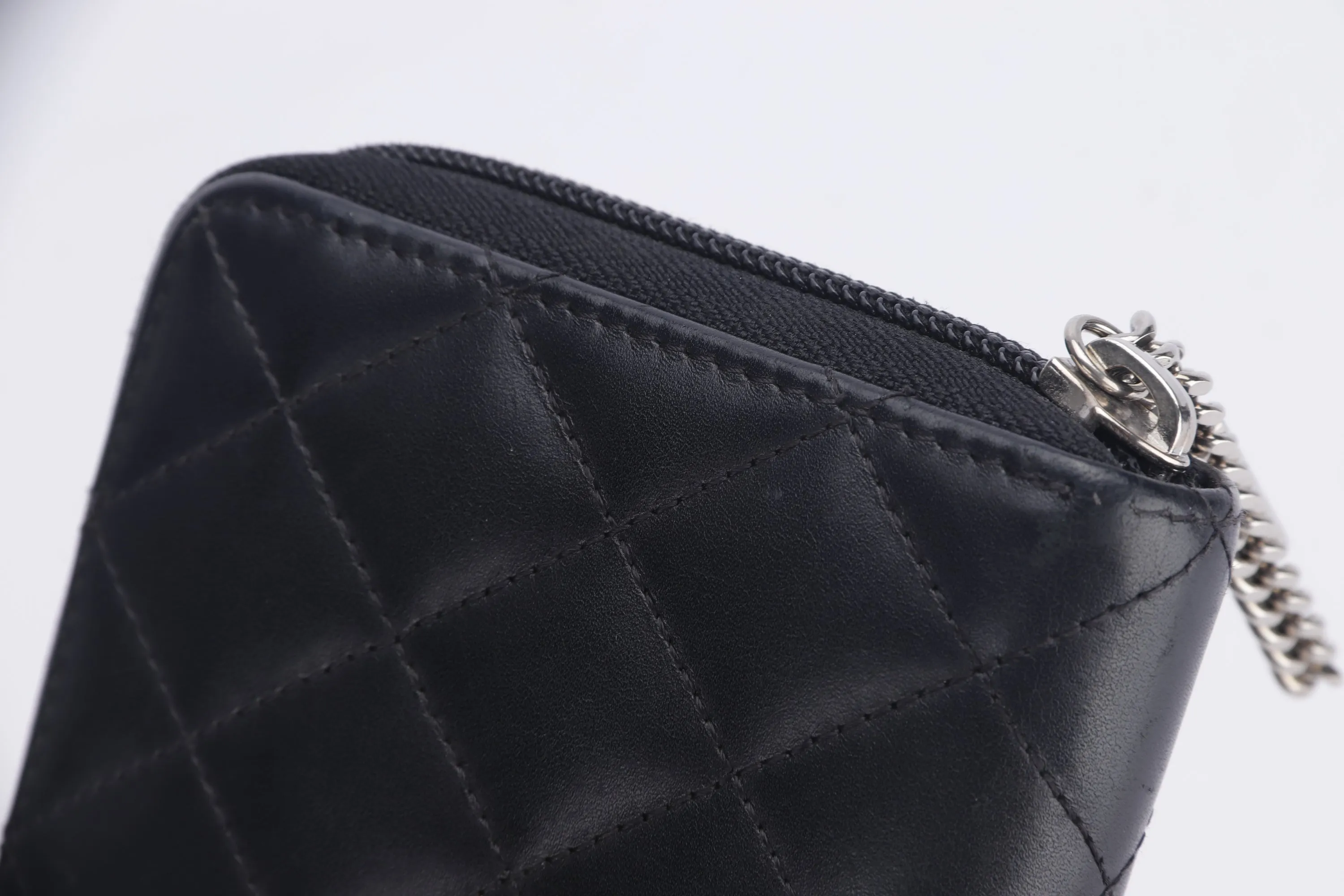CHANEL COCO LONG WALLET (1835xxxx) BLACK LAMBSKIN SILVER HARDWARE, NO BOX