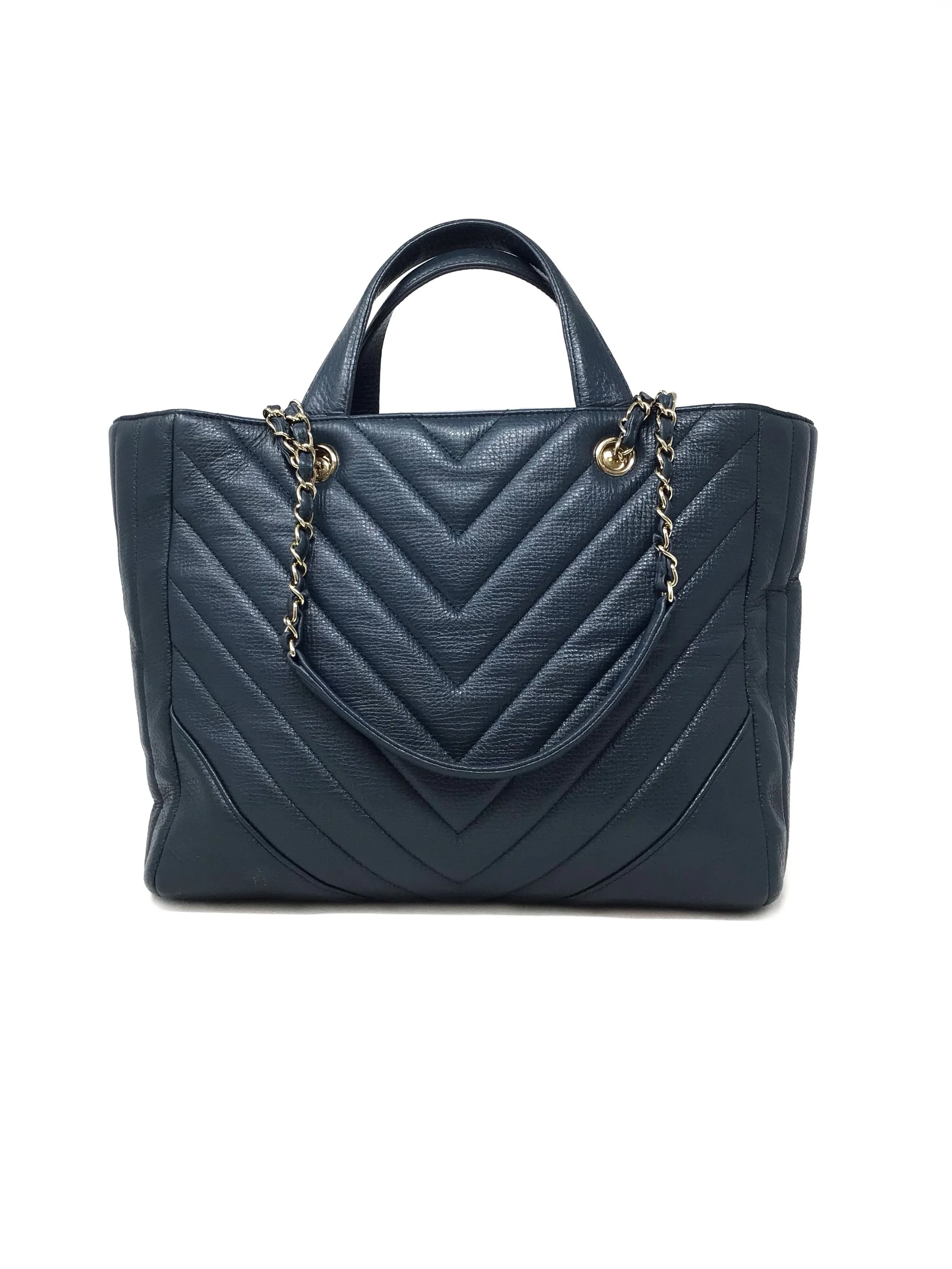 Chanel Cornflower '17 Metallic Calfskin Chevron Statement Large Shopping Tote