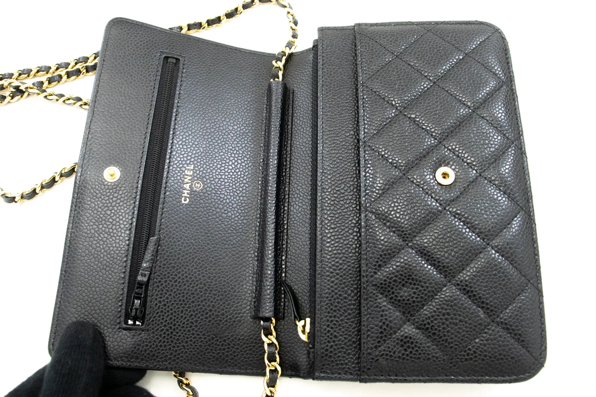 CHANEL Grained Calfskin Wallet On Chain WOC Black Shoulder Bag n82
