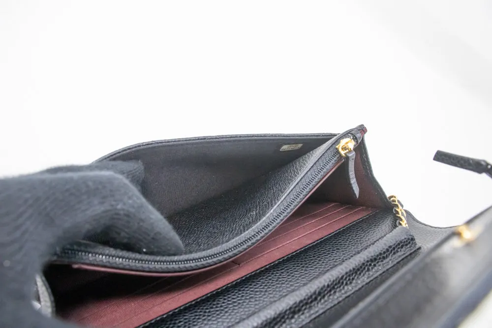 CHANEL Grained Calfskin Wallet On Chain WOC Black Shoulder Bag n82