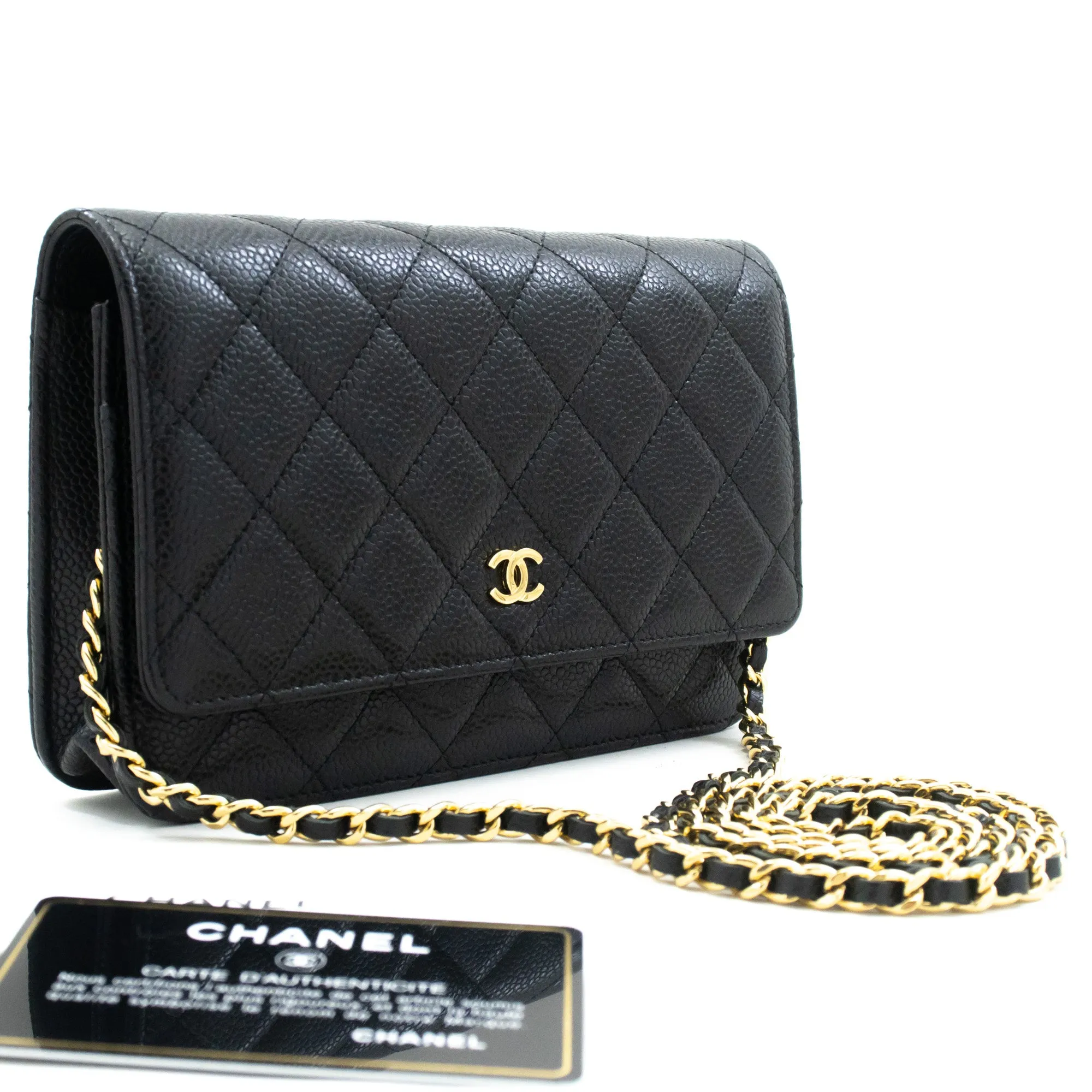 CHANEL Grained Calfskin Wallet On Chain WOC Black Shoulder Bag n82