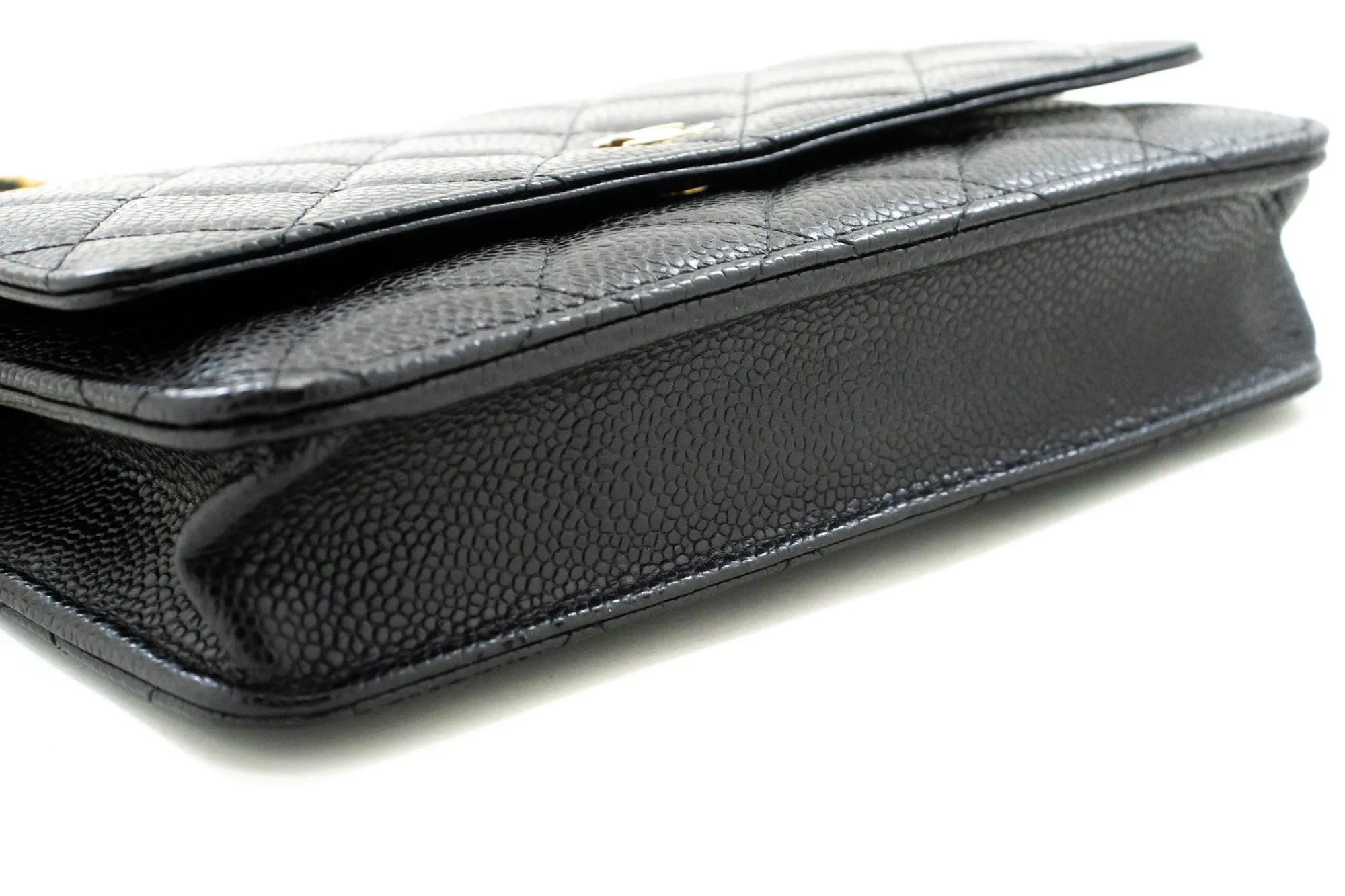 CHANEL Grained Calfskin Wallet On Chain WOC Black Shoulder Bag n82