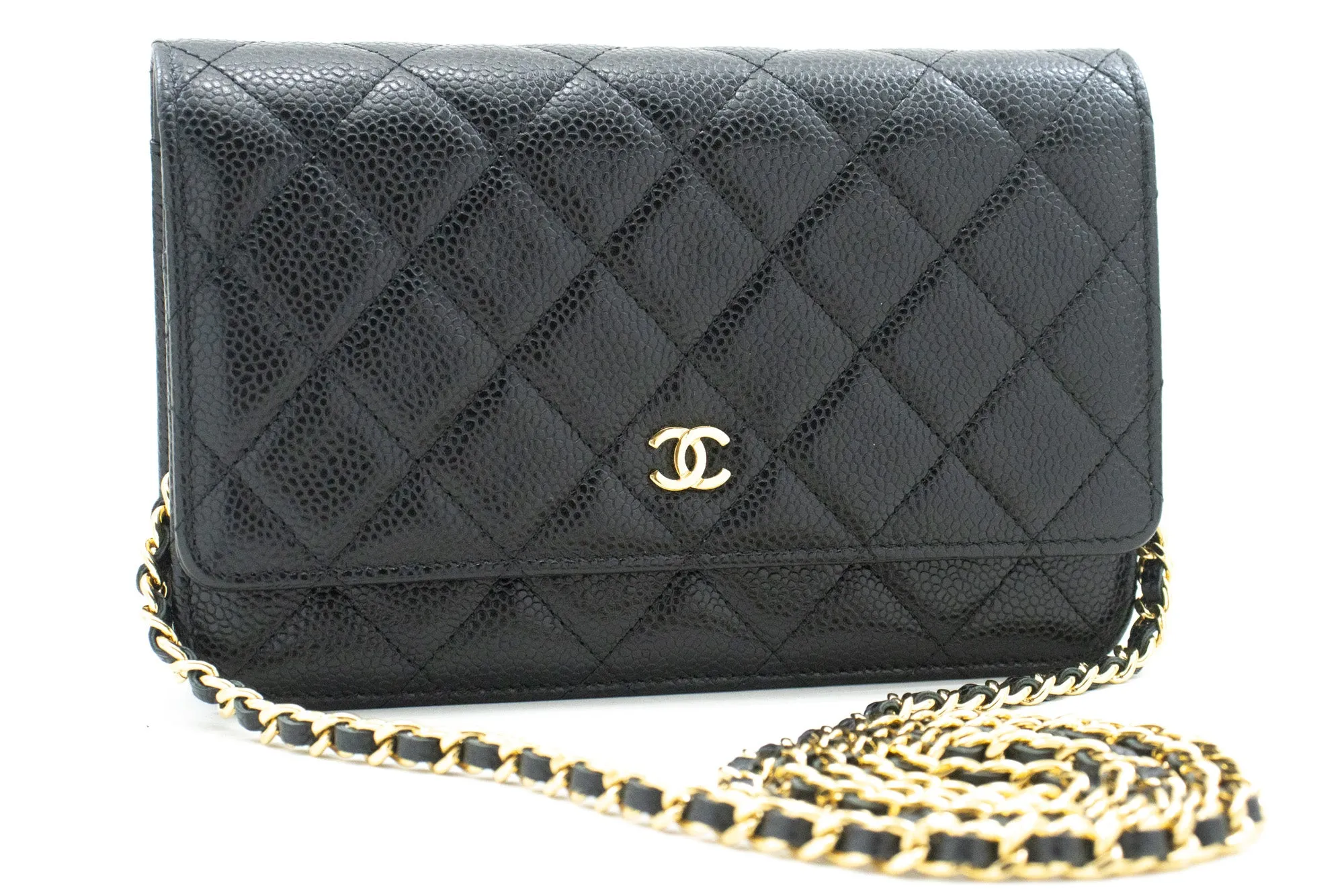 CHANEL Grained Calfskin Wallet On Chain WOC Black Shoulder Bag n82