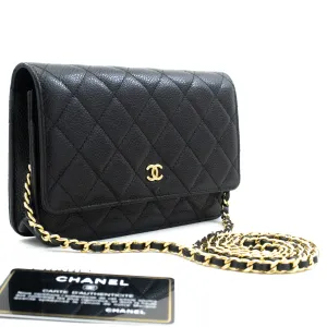 CHANEL Grained Calfskin Wallet On Chain WOC Black Shoulder Bag n82