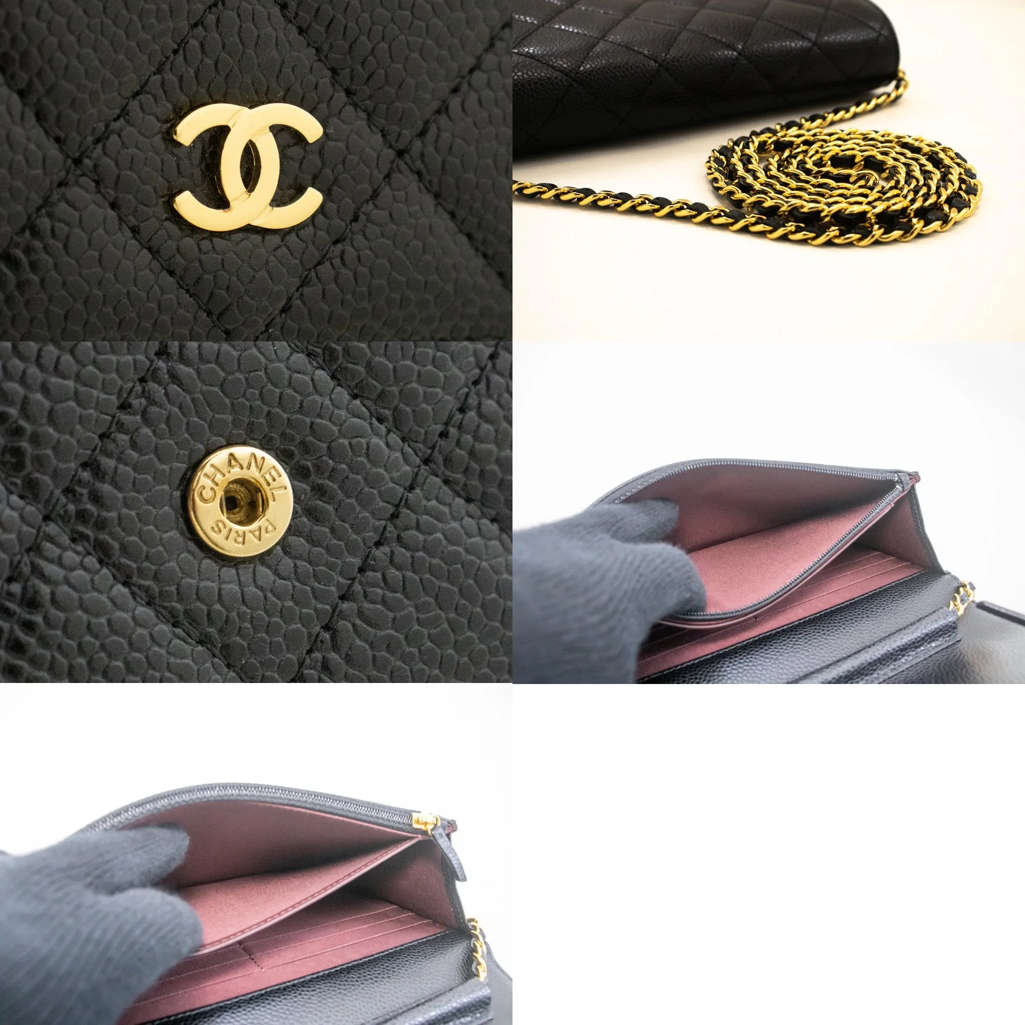 CHANEL Grained Calfskin Wallet On Chain WOC Black Shoulder Bag n82