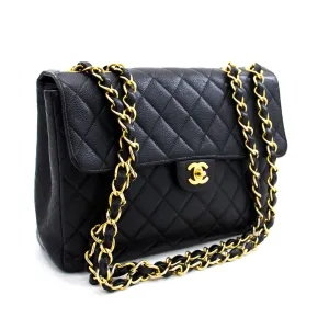CHANEL Jumbo Caviar 11" Large Chain Shoulder Bag Flap Black Quilt e23