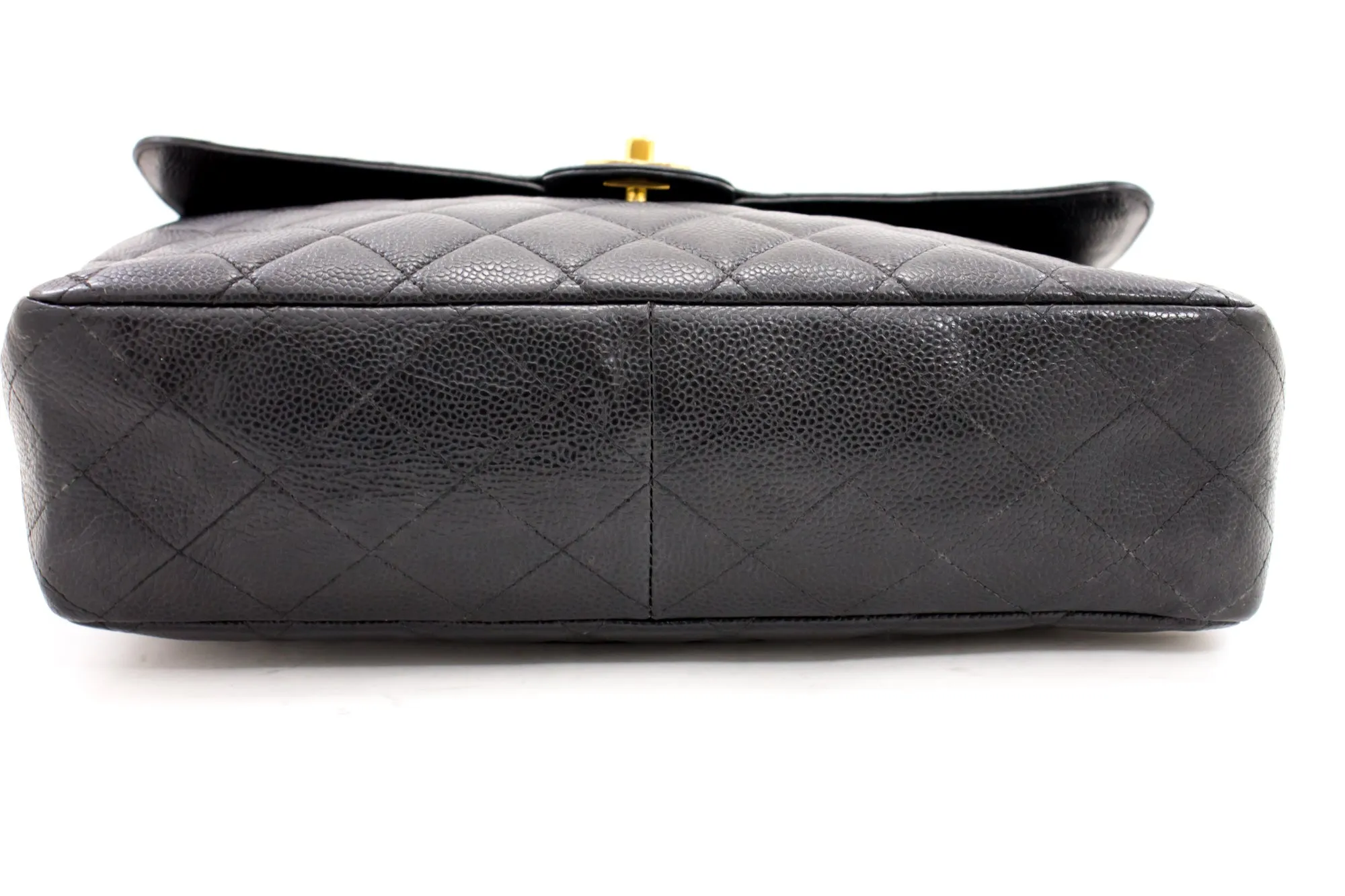 CHANEL Jumbo Caviar 11" Large Chain Shoulder Bag Flap Black Quilt e23