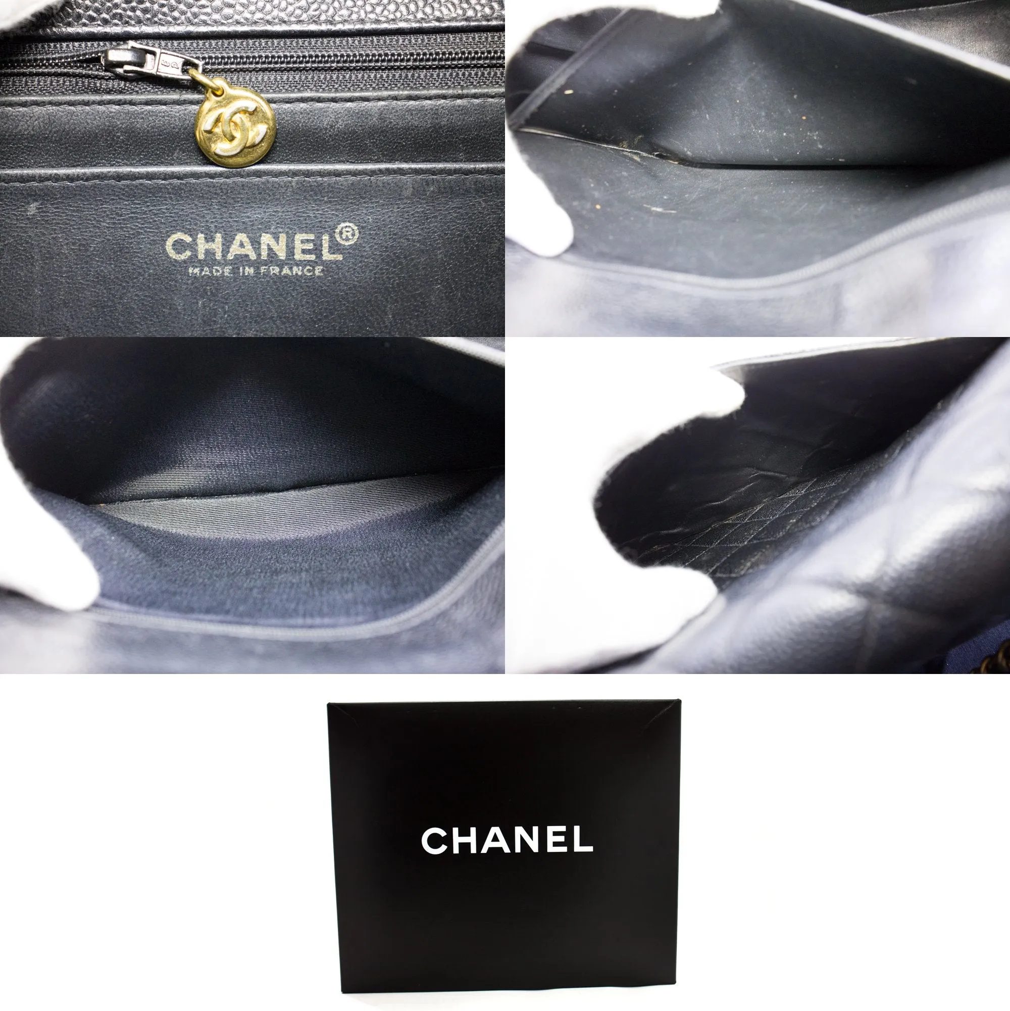 CHANEL Jumbo Caviar 11" Large Chain Shoulder Bag Flap Black Quilt e23