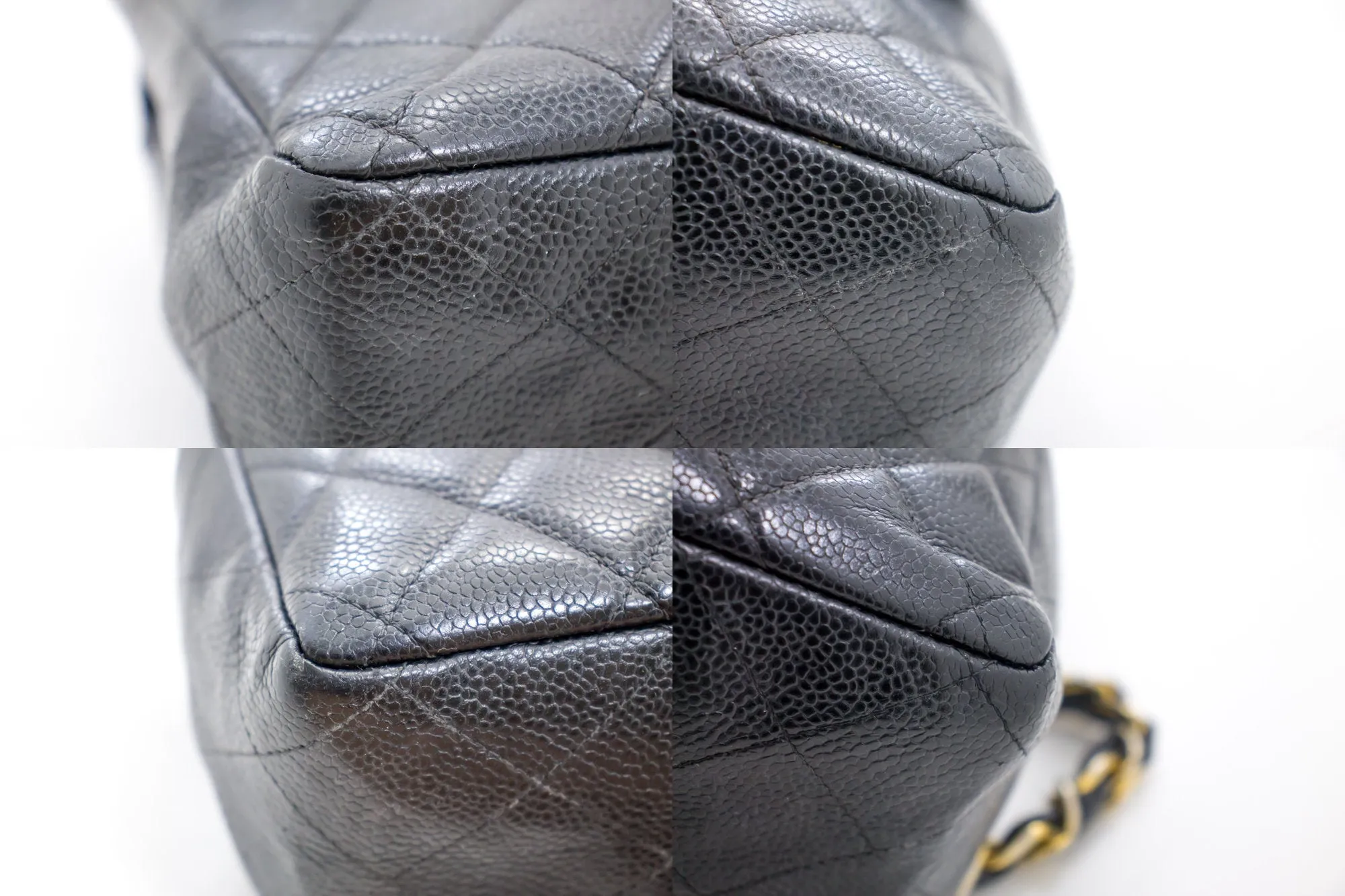 CHANEL Jumbo Caviar 11" Large Chain Shoulder Bag Flap Black Quilt e23