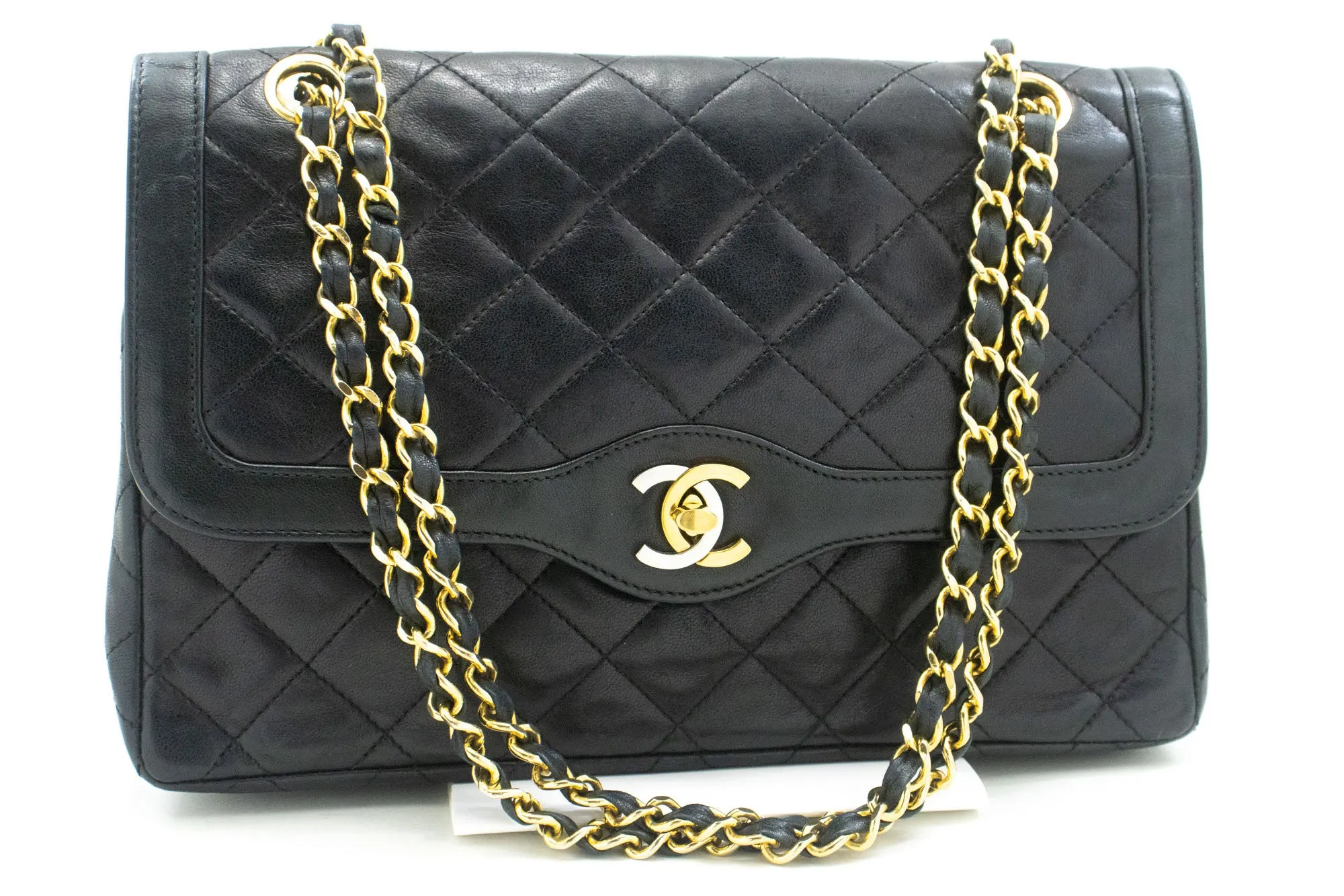 CHANEL Paris Limited Chain Shoulder Bag Black Quilted Single Flap p37