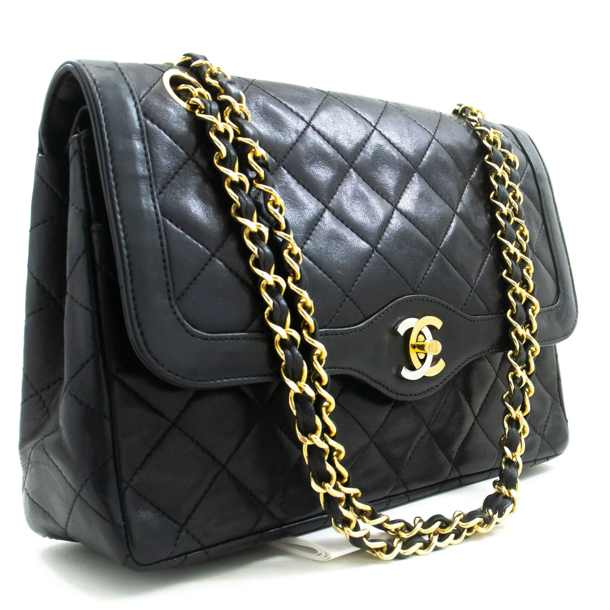 CHANEL Paris Limited Chain Shoulder Bag Black Quilted Single Flap p37