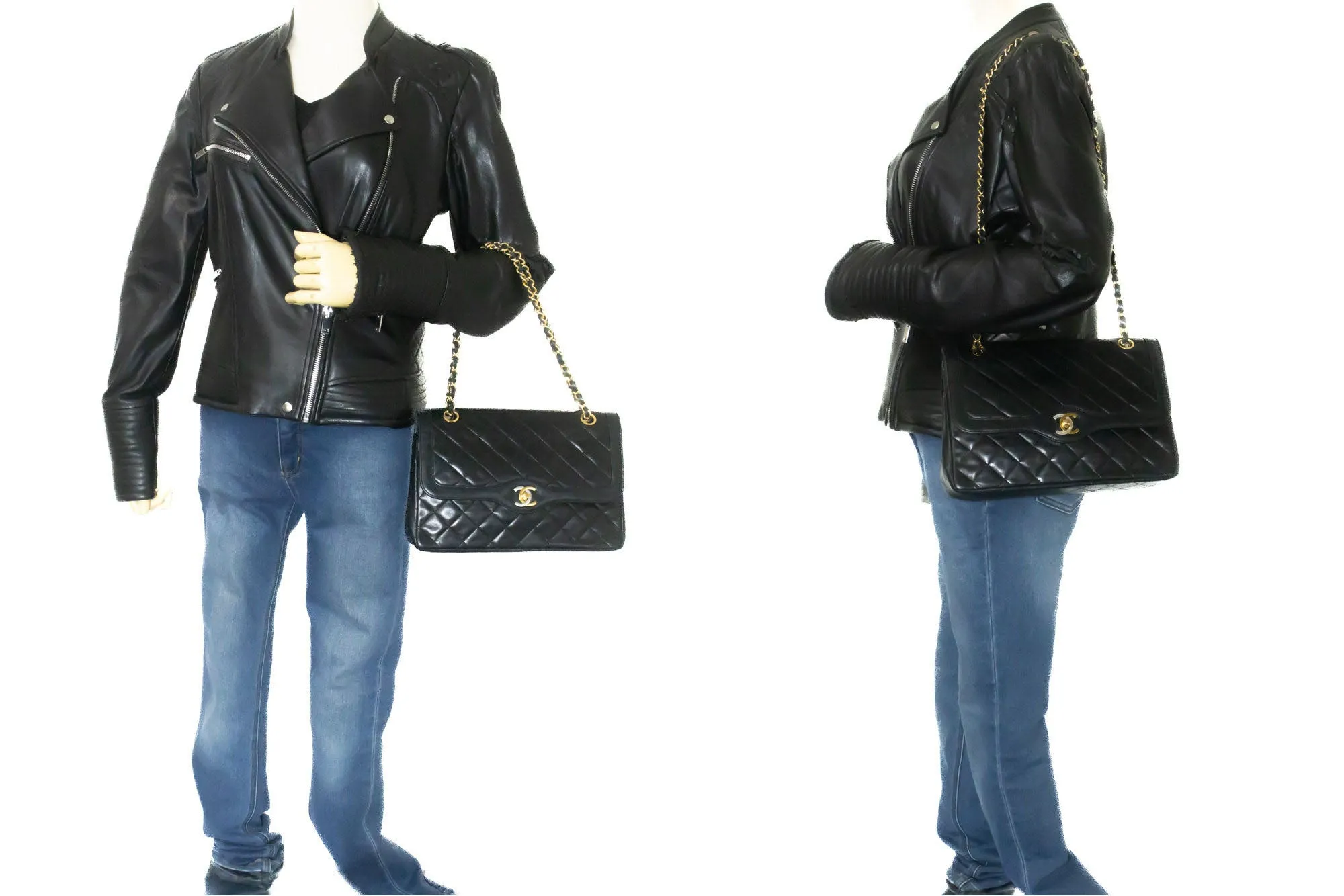 CHANEL Paris Limited Chain Shoulder Bag Black Quilted Single Flap p37