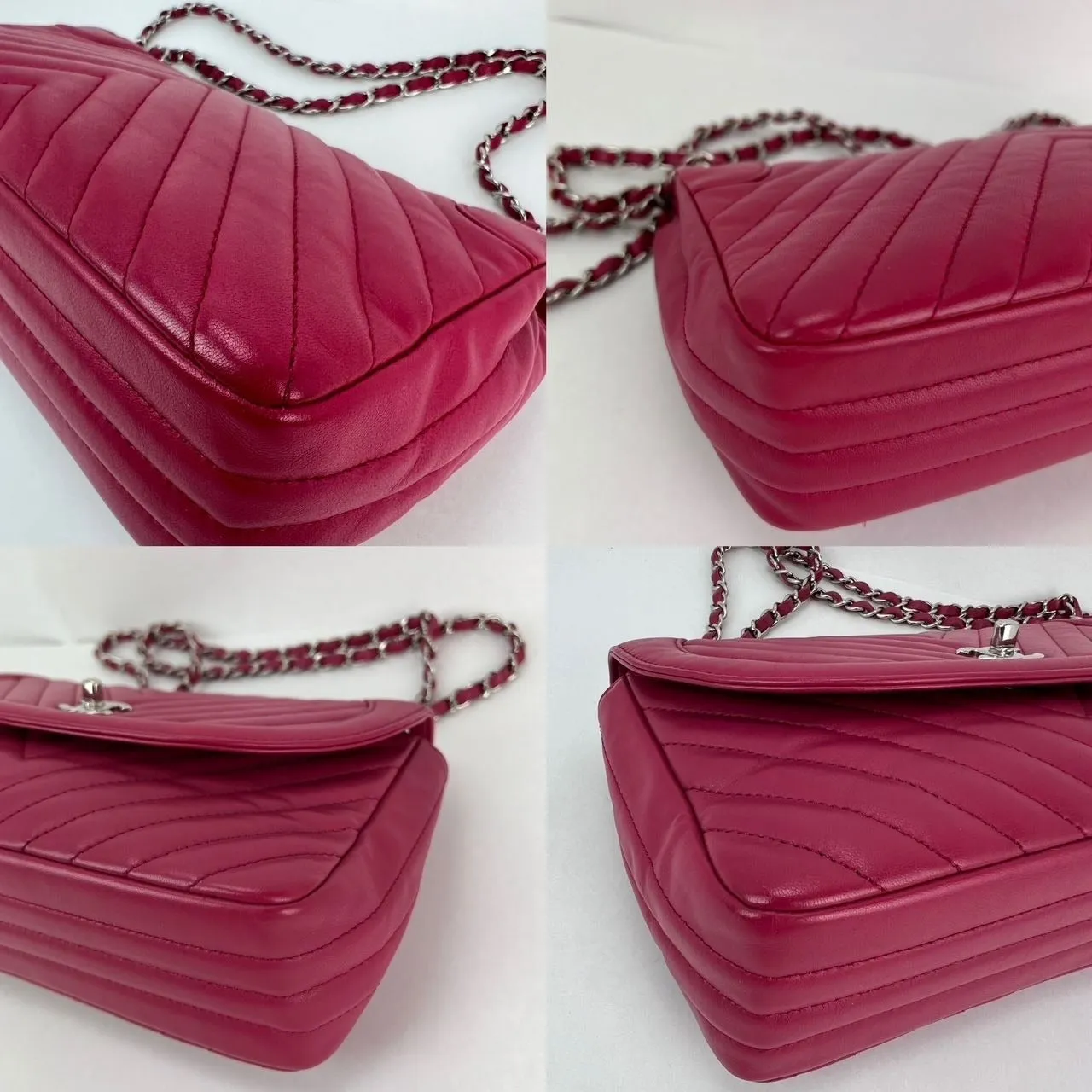 Chanel Pink Calfskin Chevron Medium Round Flap Lambskin Shoulder Bag