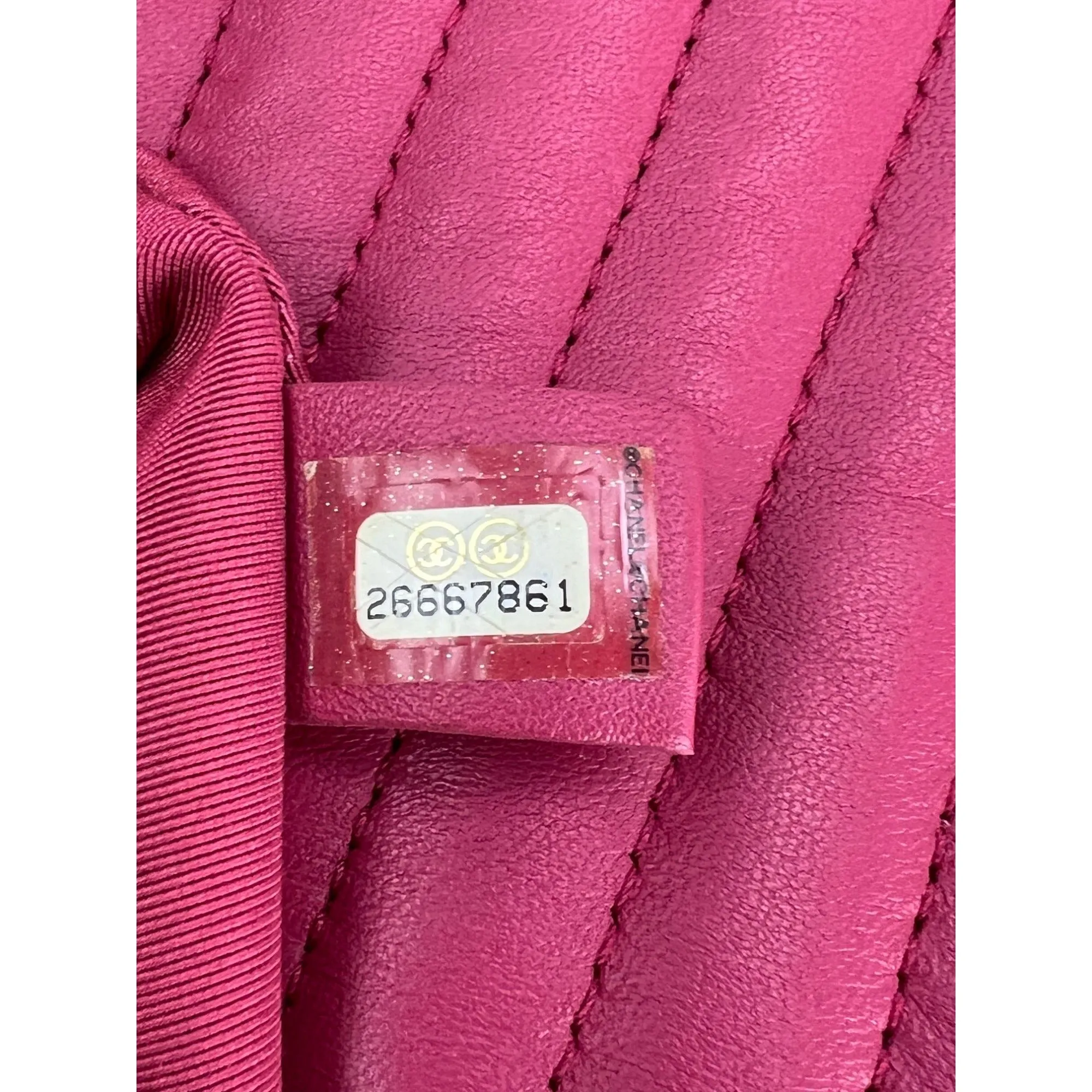 Chanel Pink Calfskin Chevron Medium Round Flap Lambskin Shoulder Bag