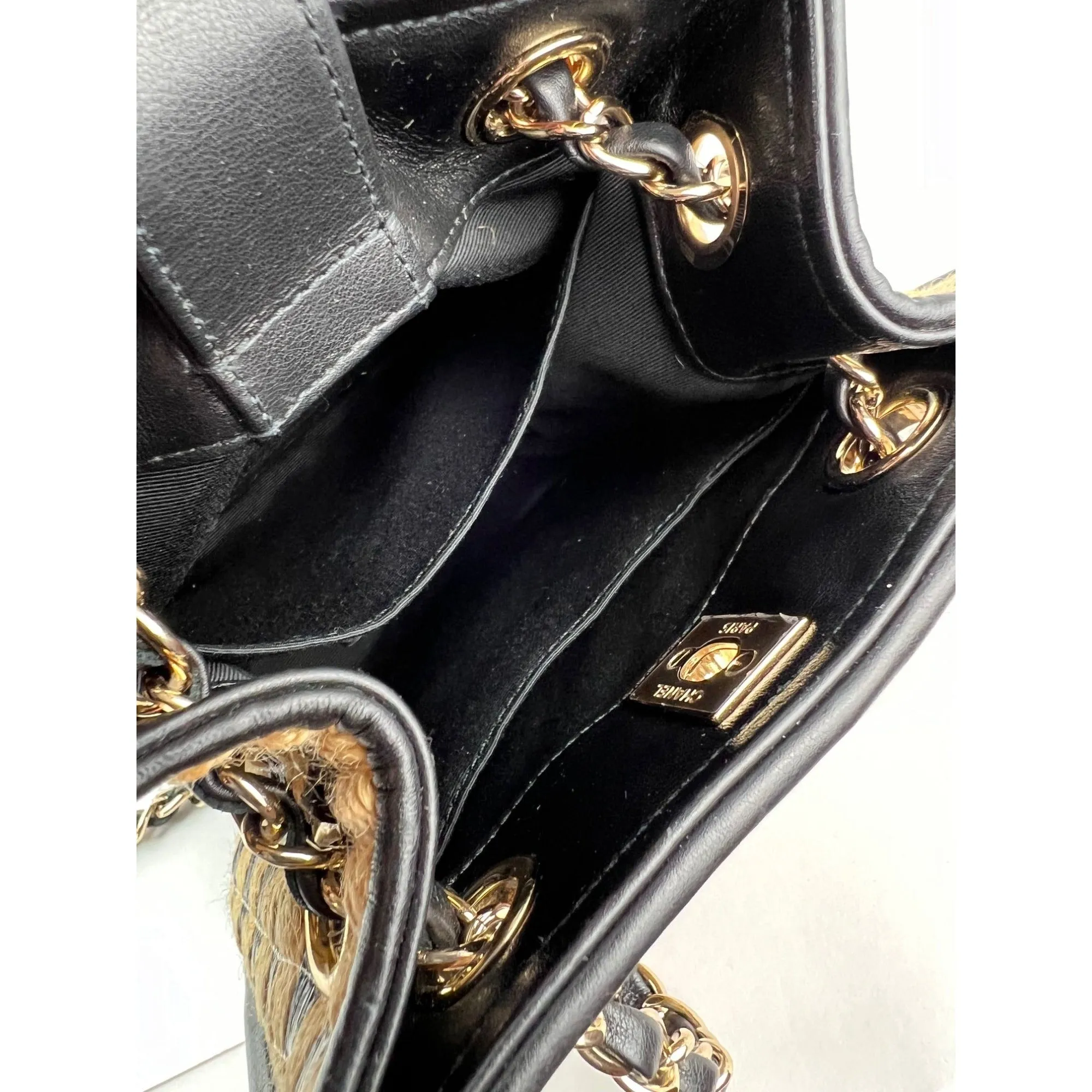 Chanel Raffia Jute Striped Urban Jungle Black Beige Bucket Bag
