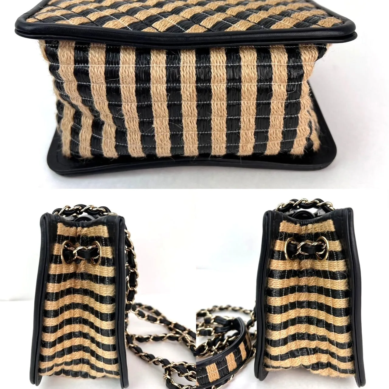 Chanel Raffia Jute Striped Urban Jungle Black Beige Bucket Bag