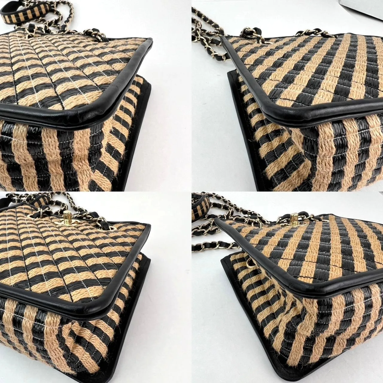 Chanel Raffia Jute Striped Urban Jungle Black Beige Bucket Bag