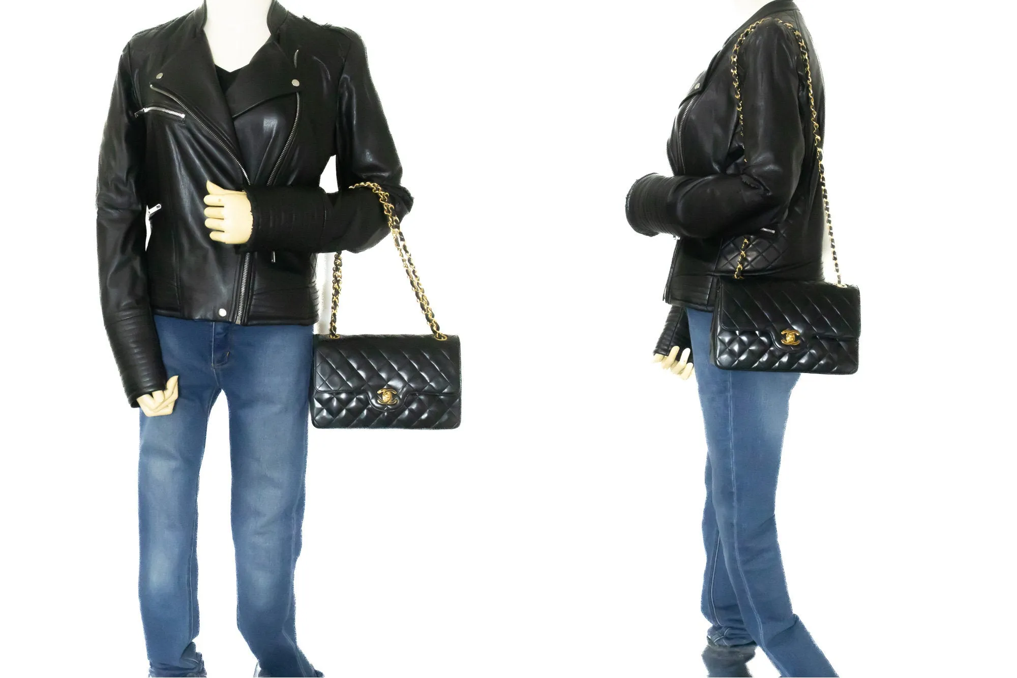 CHANEL Vintage Classic Double Flap Small Chain Shoulder Bag Black m92