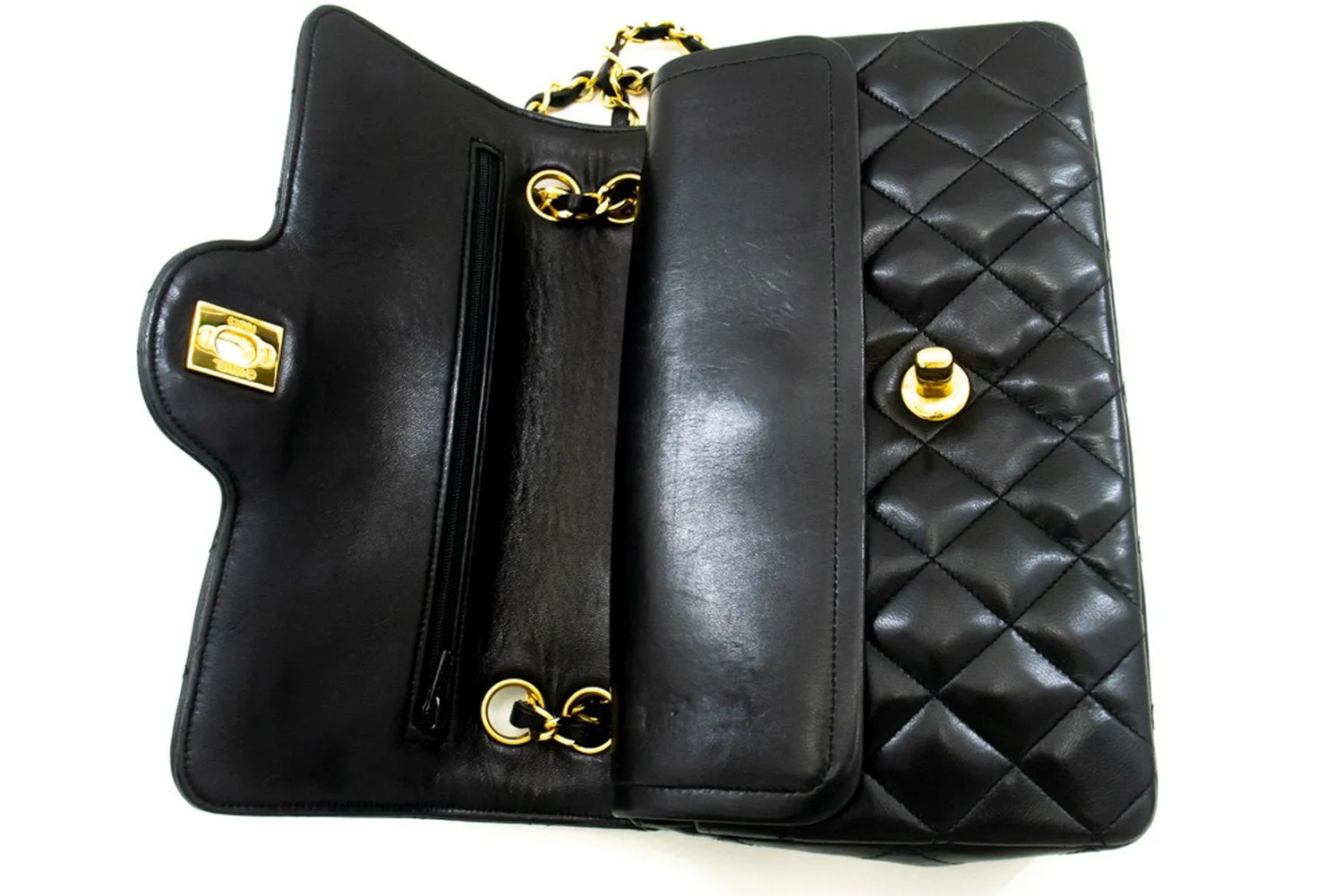 CHANEL Vintage Classic Double Flap Small Chain Shoulder Bag Black m92