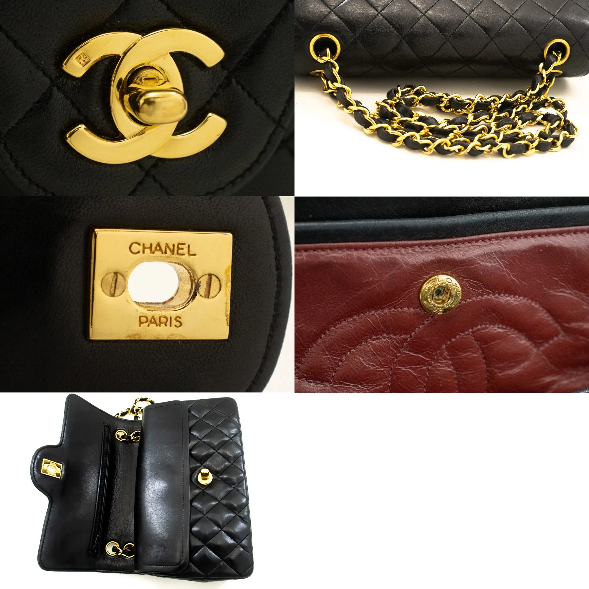 CHANEL Vintage Classic Double Flap Small Chain Shoulder Bag Black m92