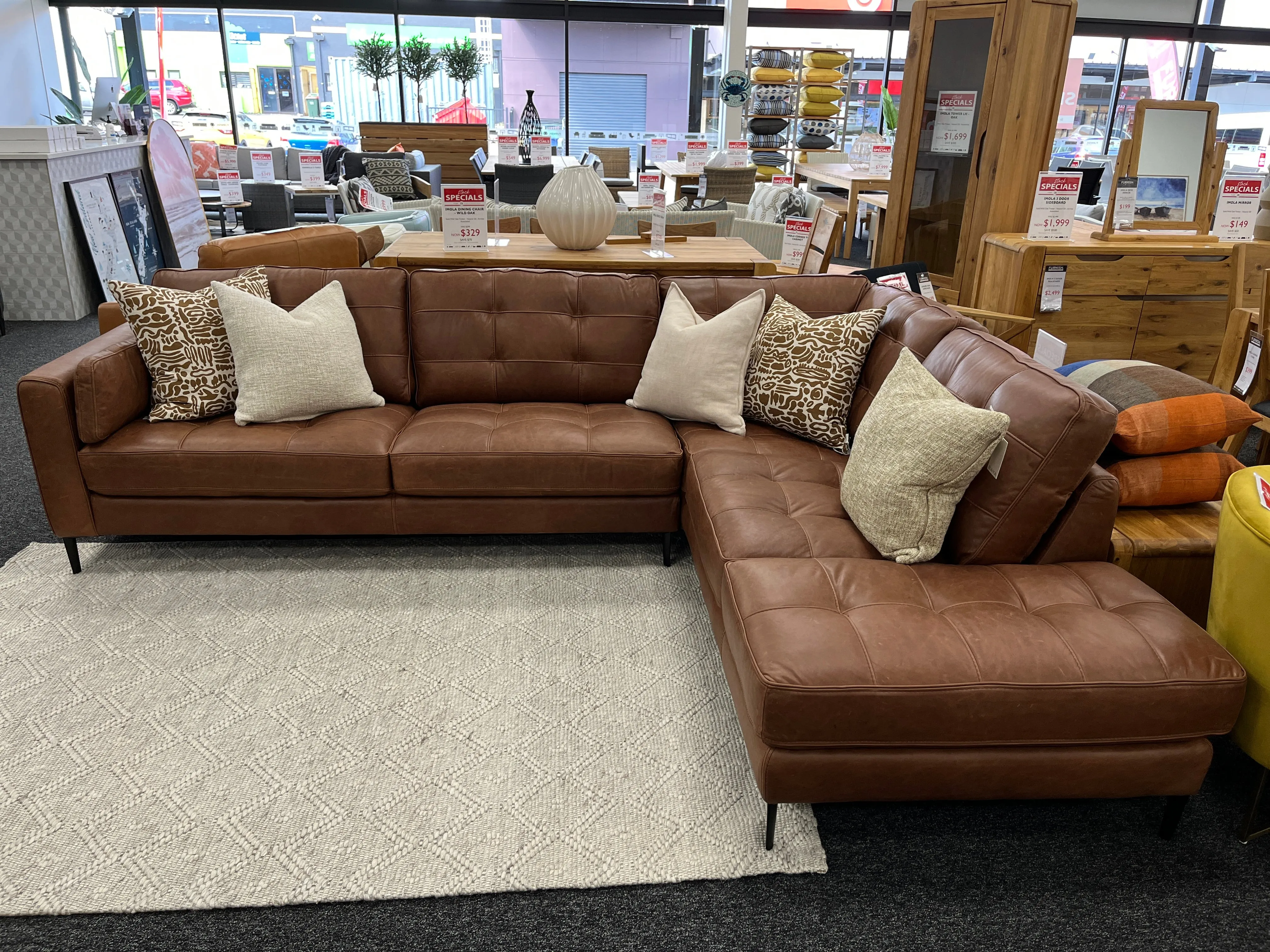 Chester Sofa Chaise - 3 Seater Left   Chaise Right - Urban Sofa - Saddle Bag Brown