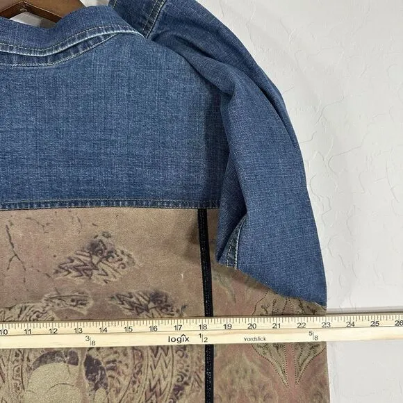 Chico's Women's Vintage Jacket Denim Blend Beaded Artsy Geisha Leather Size 2