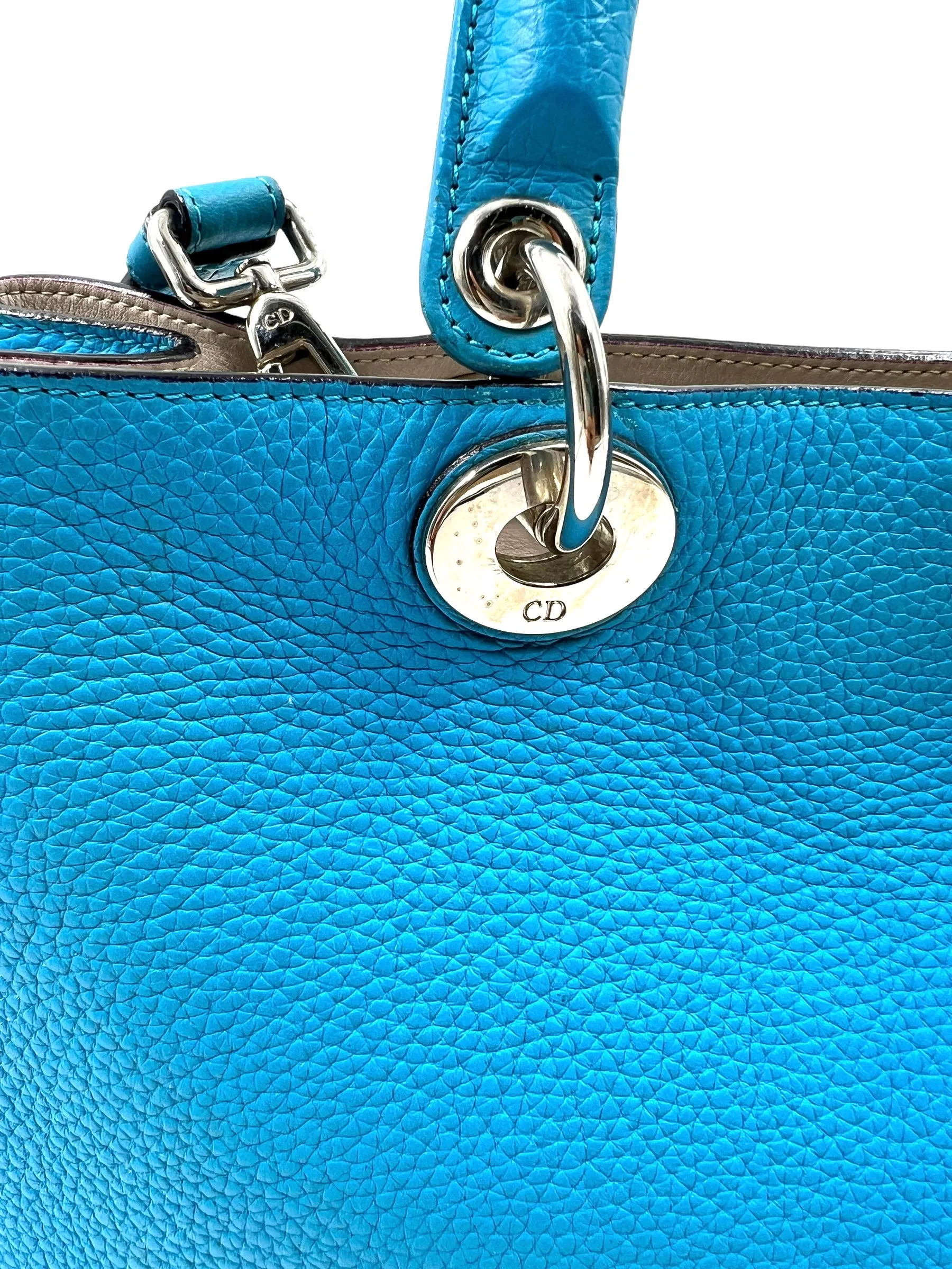 Christian Dior Aqua Blue Leather Medium Diorissimo Tote