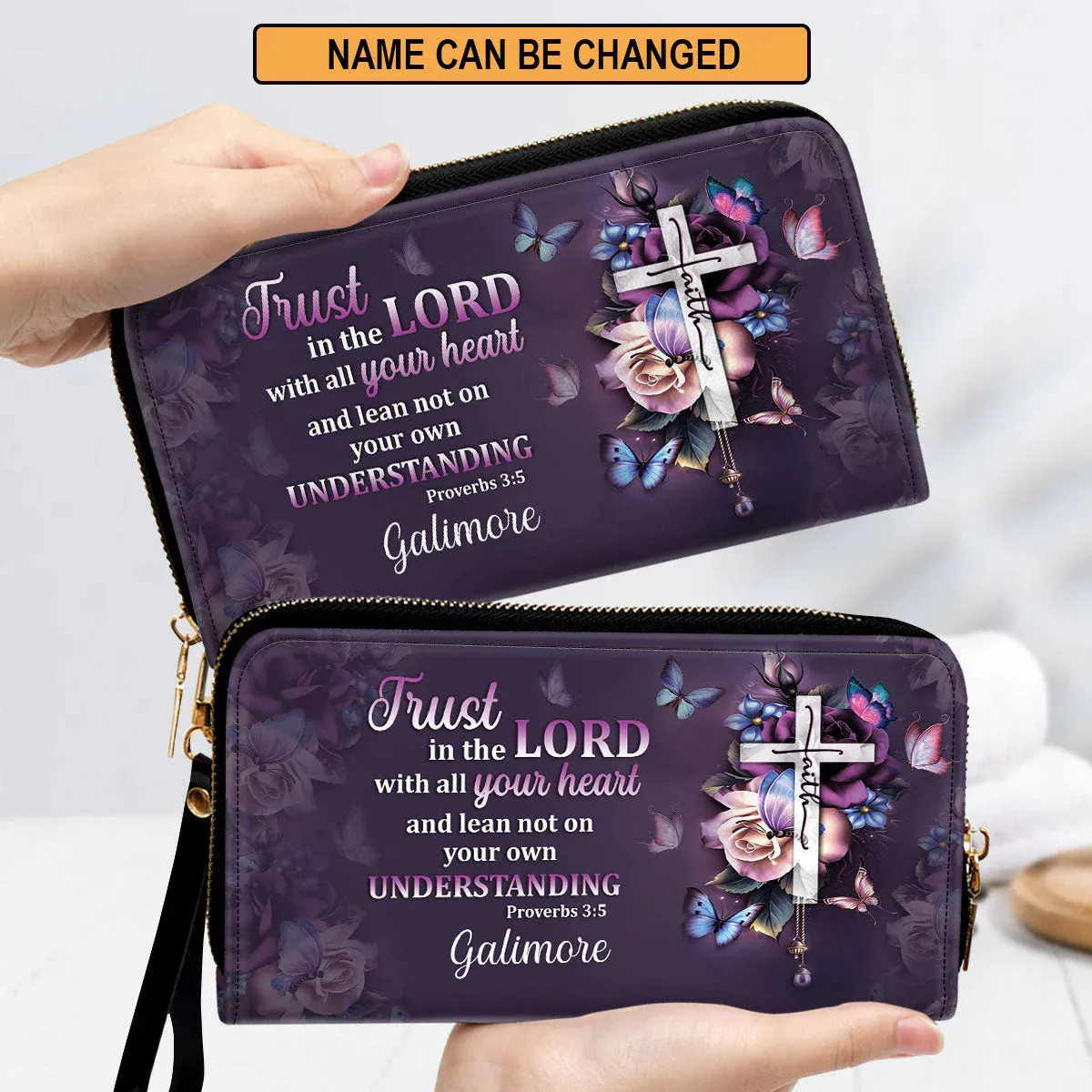Christianartbag Clutch Purse, Trust In The Lord With All Your Heart Clutch Purse For Women, Personalized Name, Christian Gifts For Women, CAB07091223.