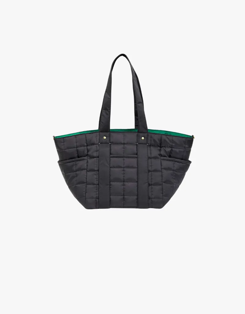 Clare V. Le Box Tote with Tabs in Black Quilted Ripstop Nylon