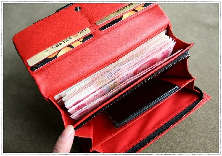 Classic Leather Womens Wallet Bifold Clutch Wallet Long Wallet for Women