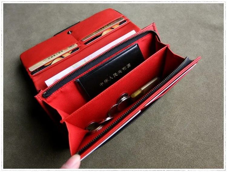 Classic Leather Womens Wallet Bifold Clutch Wallet Long Wallet for Women