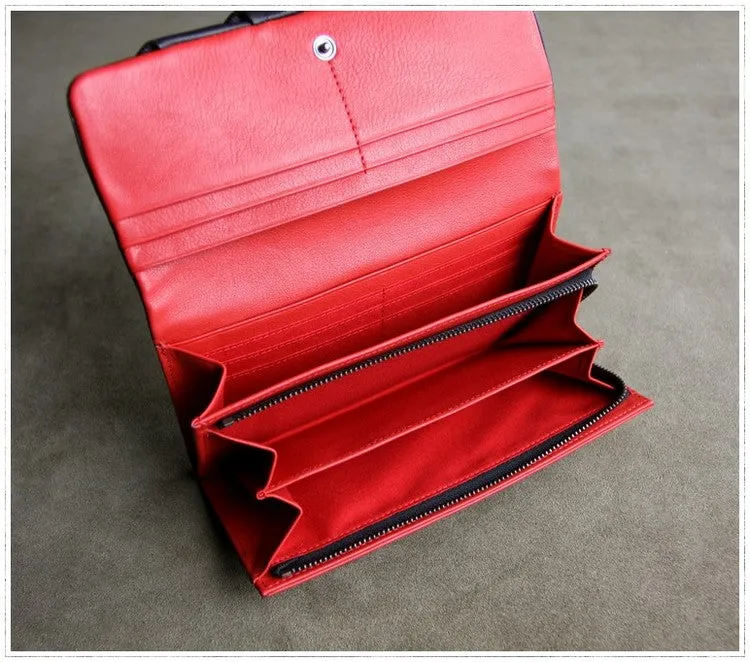 Classic Leather Womens Wallet Bifold Clutch Wallet Long Wallet for Women