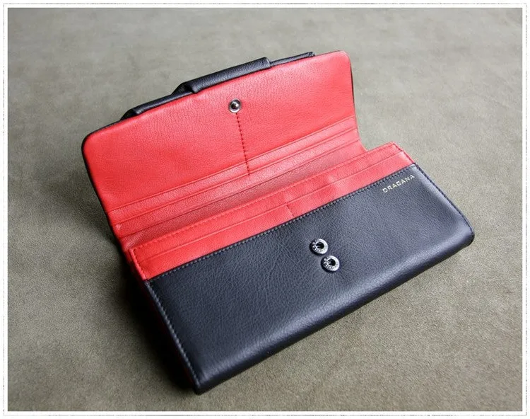Classic Leather Womens Wallet Bifold Clutch Wallet Long Wallet for Women