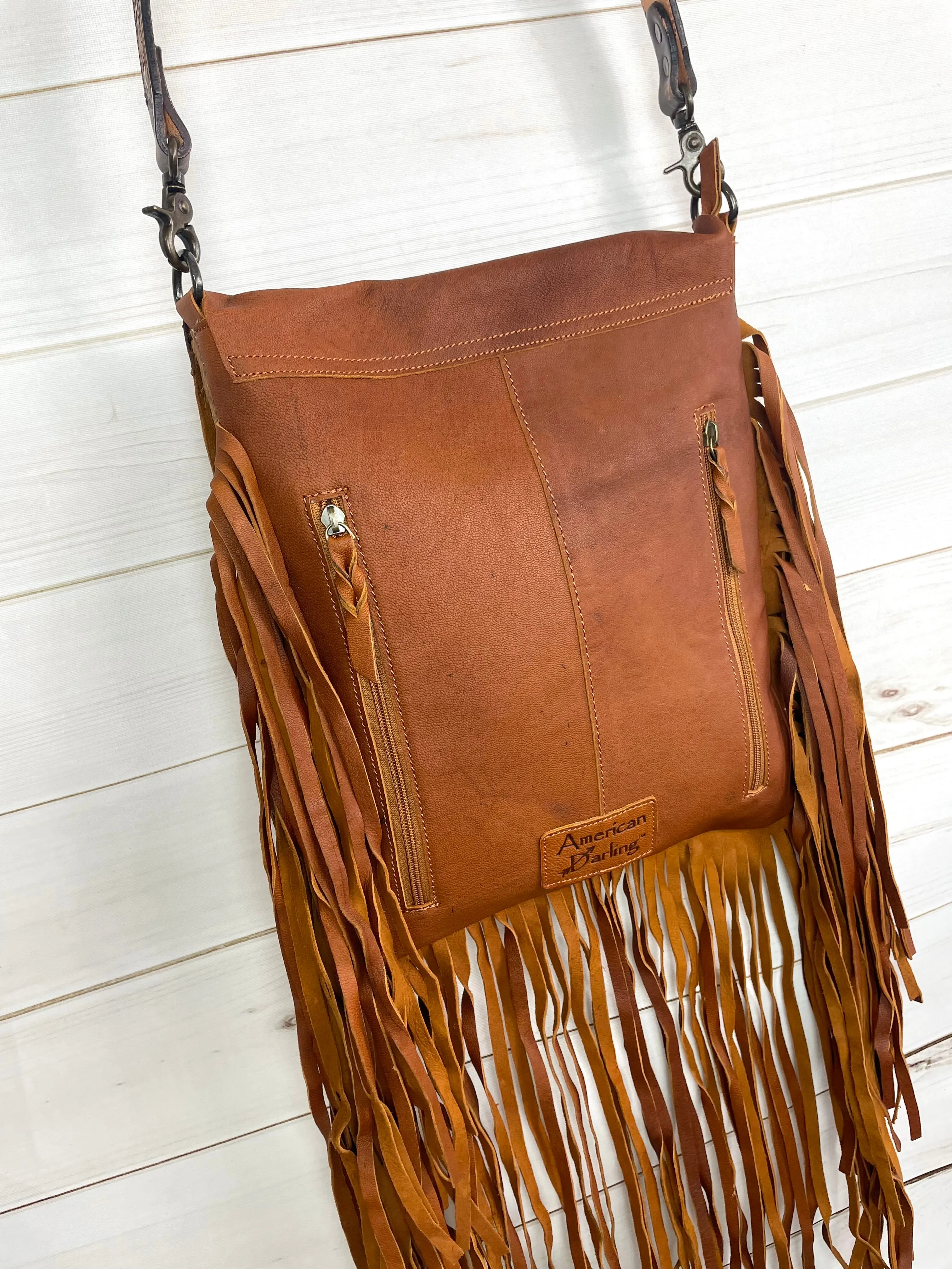 CLEARANCE!! Mesa Tan Raw Hide Cut Flap - Hair on Hide Fringe Bag