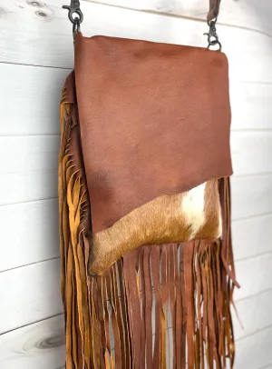 CLEARANCE!! Mesa Tan Raw Hide Cut Flap - Hair on Hide Fringe Bag