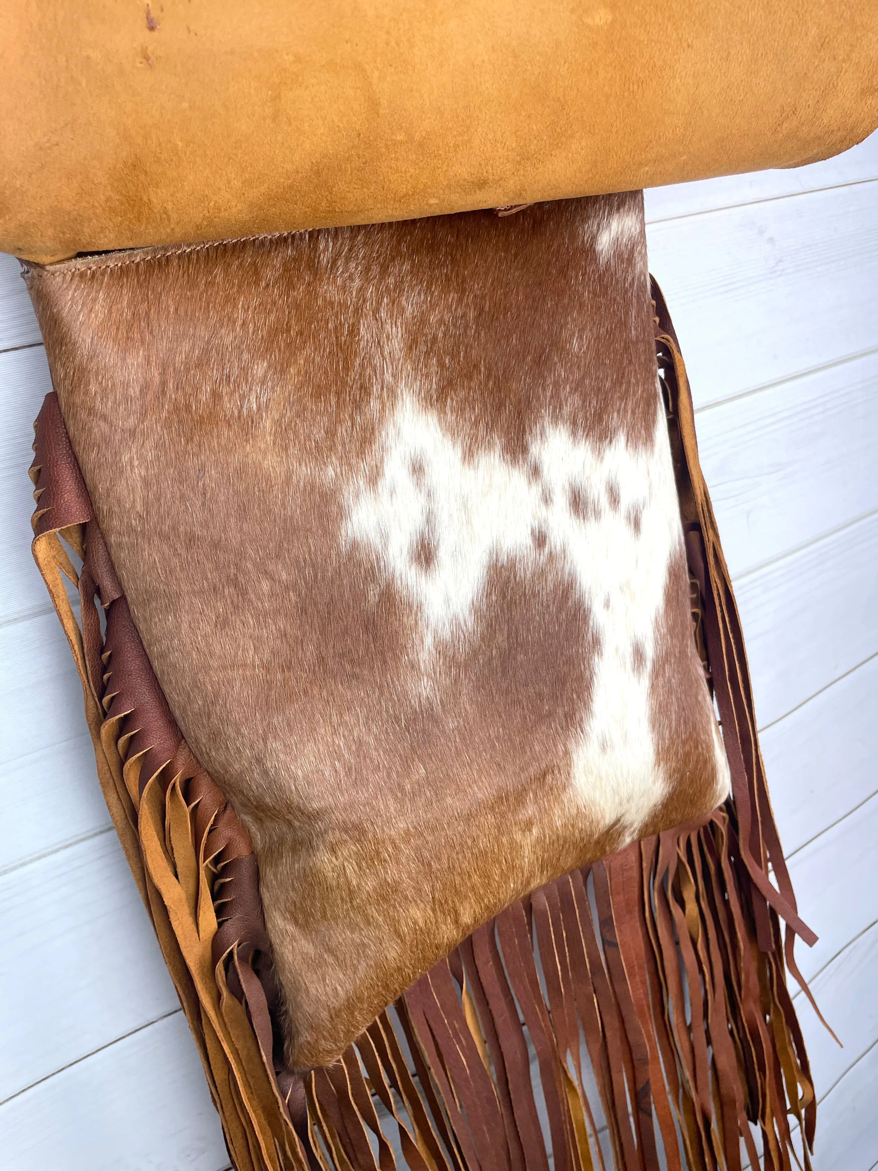 CLEARANCE!! Mesa Tan Raw Hide Cut Flap - Hair on Hide Fringe Bag