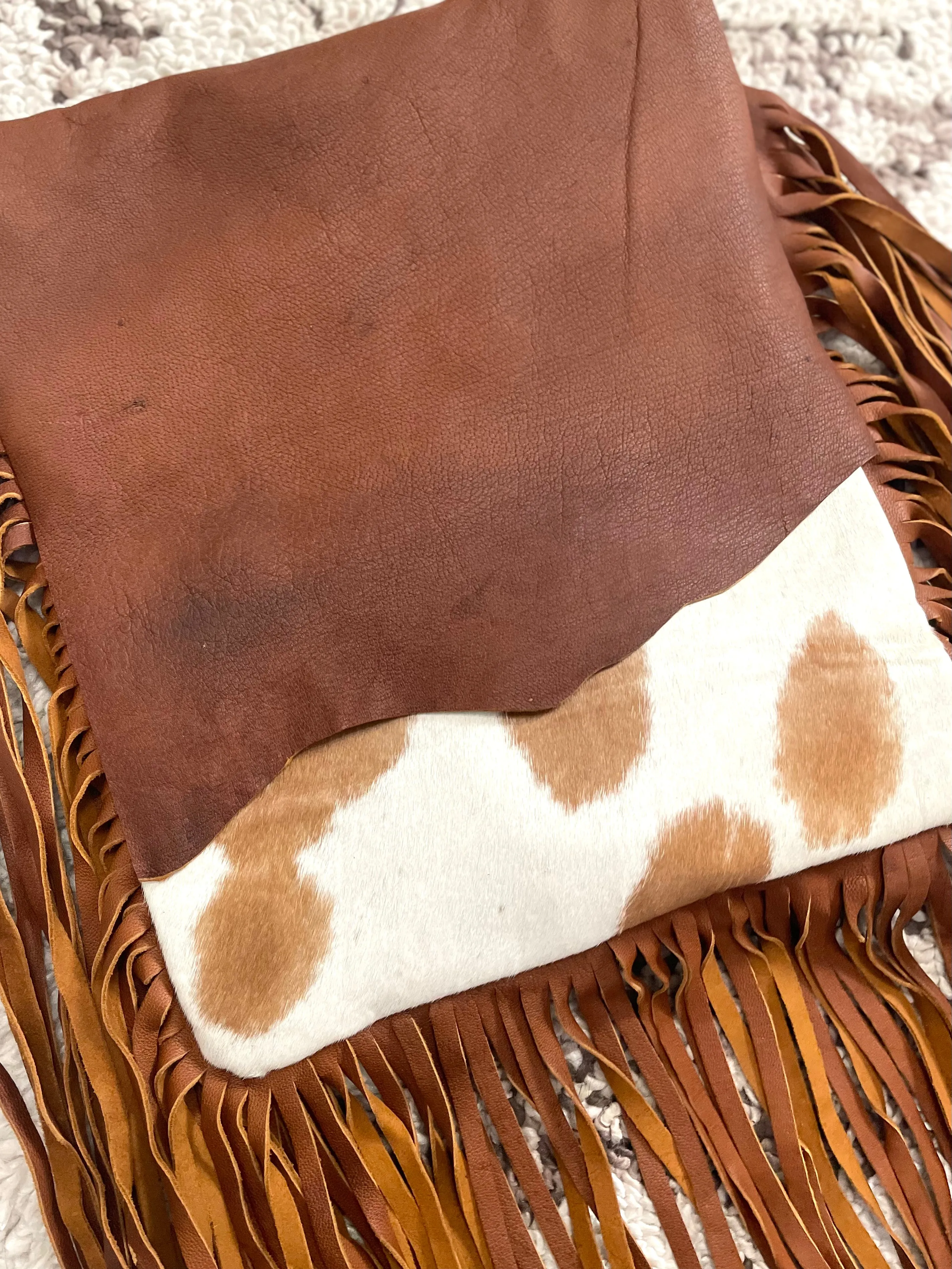 CLEARANCE!! Mesa Tan Raw Hide Cut Flap - Hair on Hide Fringe Bag