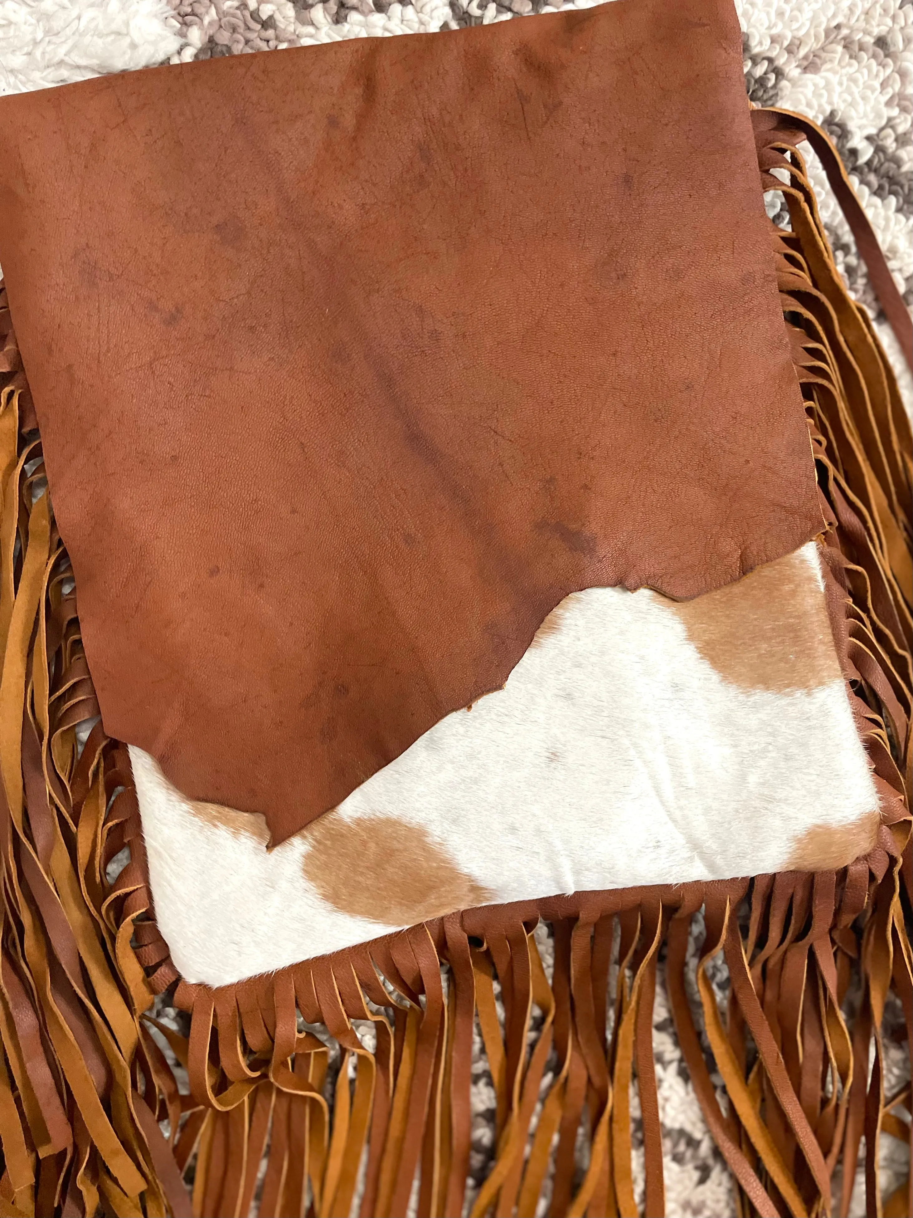 CLEARANCE!! Mesa Tan Raw Hide Cut Flap - Hair on Hide Fringe Bag