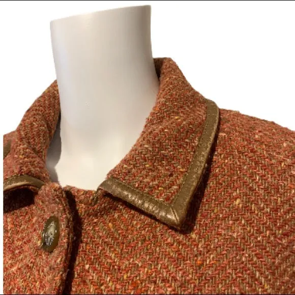 Coach Pink Herringbone Wool Tweed Trench Coat
