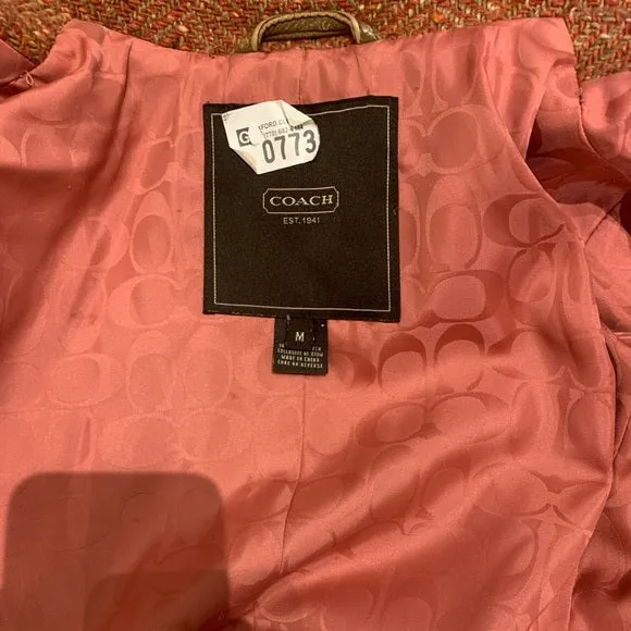 Coach Pink Herringbone Wool Tweed Trench Coat