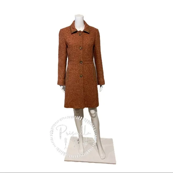 Coach Pink Herringbone Wool Tweed Trench Coat