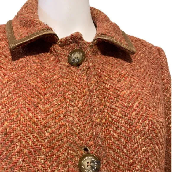 Coach Pink Herringbone Wool Tweed Trench Coat