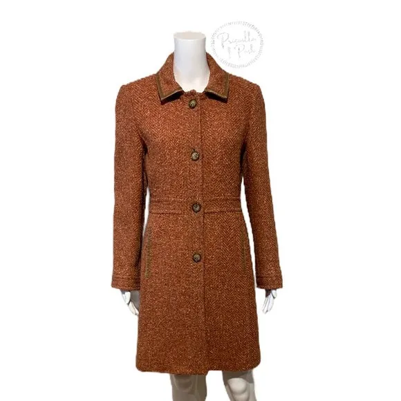 Coach Pink Herringbone Wool Tweed Trench Coat