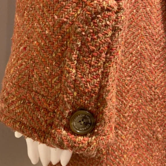Coach Pink Herringbone Wool Tweed Trench Coat