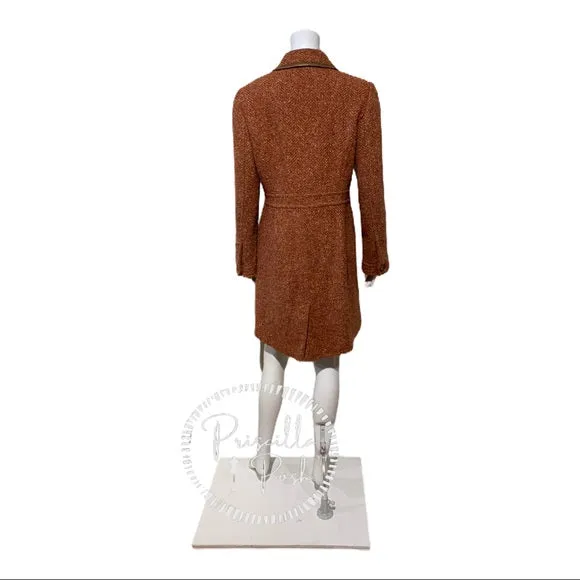 Coach Pink Herringbone Wool Tweed Trench Coat