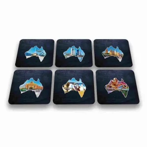 Coaster 6 Pcs Boxed AUS Map Melbourne