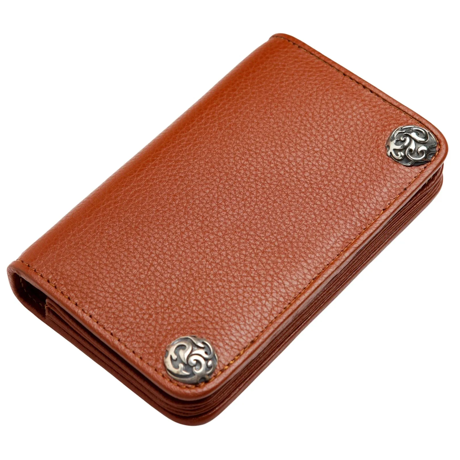 Cognac Brown Genuine Cowhide Leather Biker Wallet