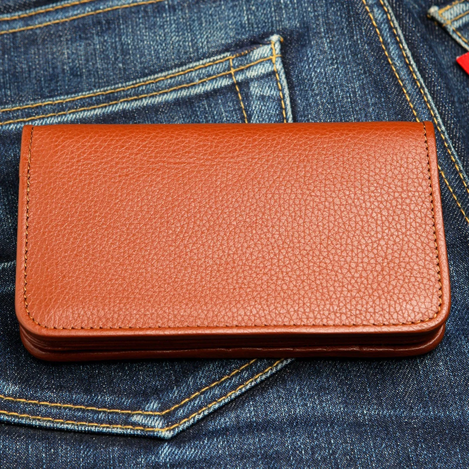 Cognac Brown Genuine Cowhide Leather Biker Wallet
