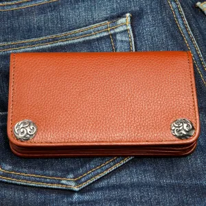 Cognac Brown Genuine Cowhide Leather Biker Wallet